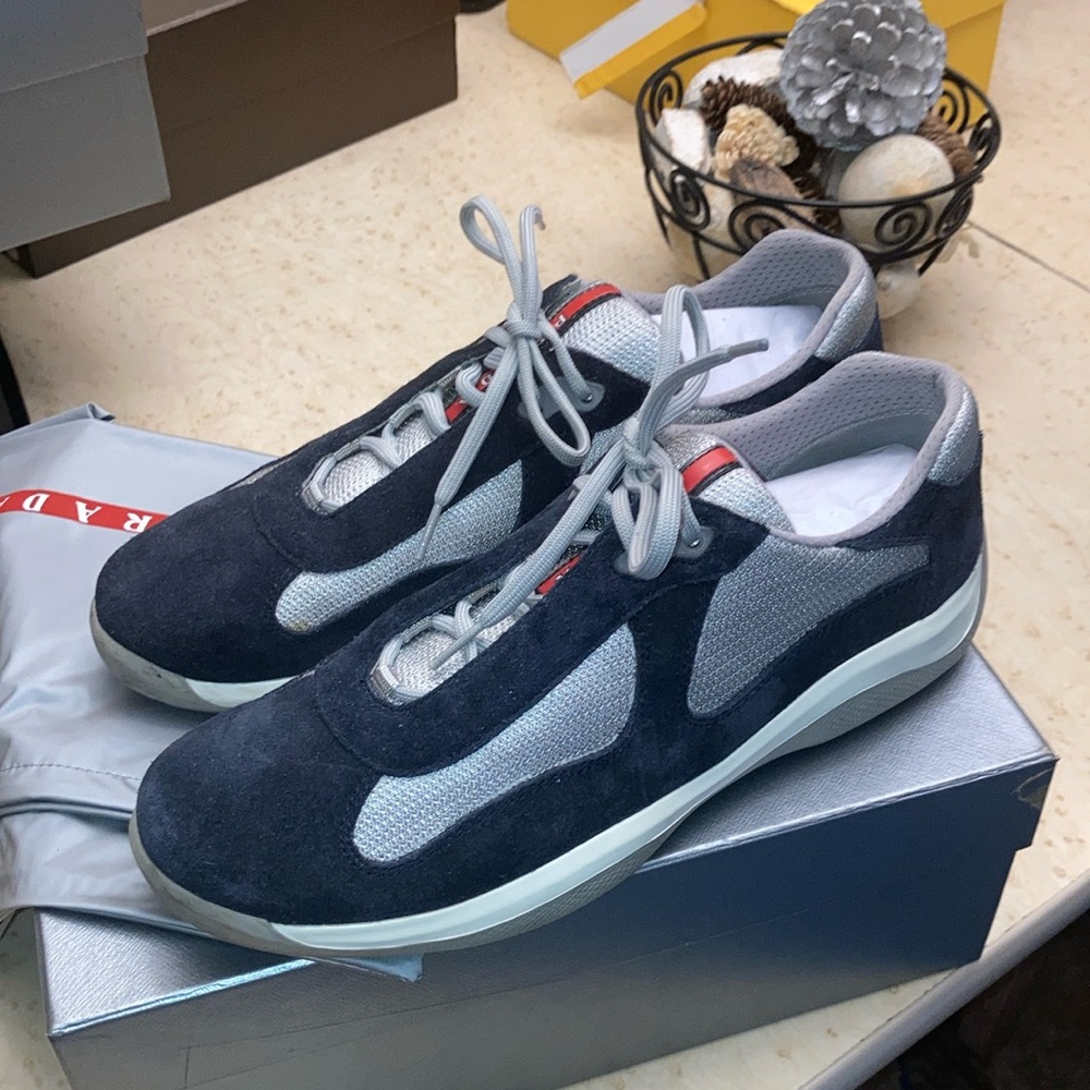AUTHENTIC~PRADA MEN NAVY/GRAY SNEAKERS~SIZE 10 1/2